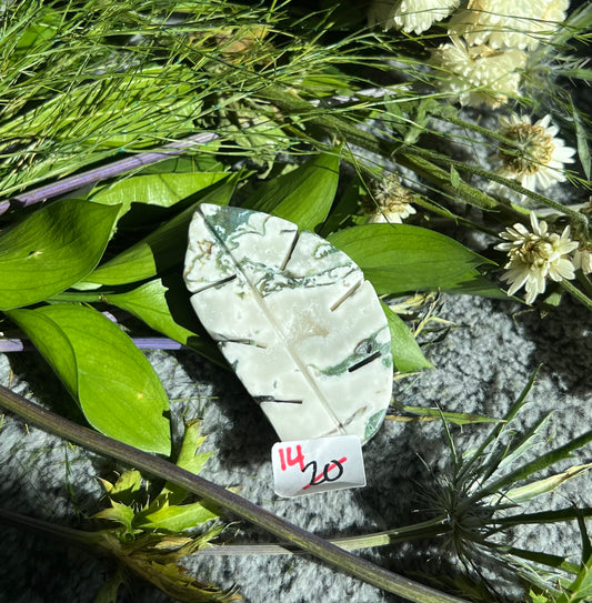 Moss Agate Leaf Carvings